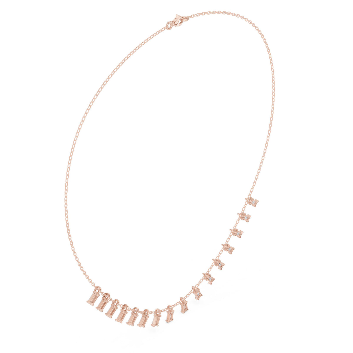 عقد بمحطات وأهداب من ألماس الباغيت in Rose Gold - VYKA Diamonds
