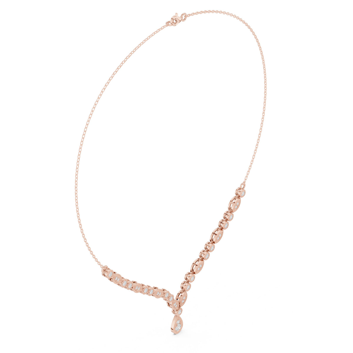 عقد على شكل V بإطار ميلغرين وألماسة كمثرى متدلّية in Rose Gold - VYKA Diamonds