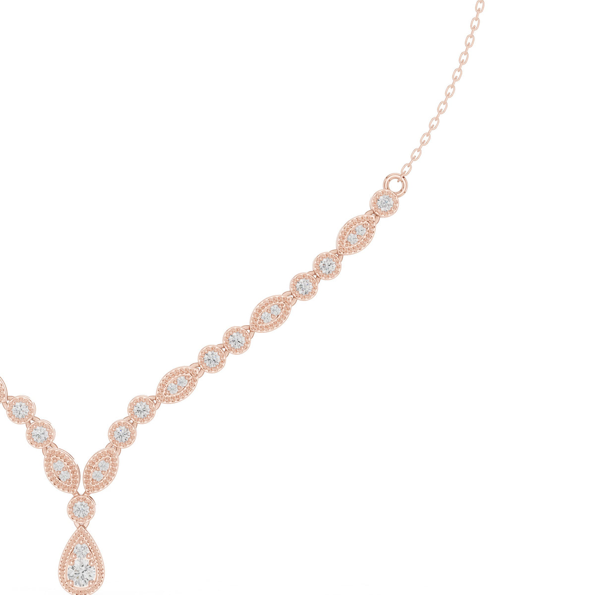Milgrain Bezel Diamond V-Necklace with Pear Drop