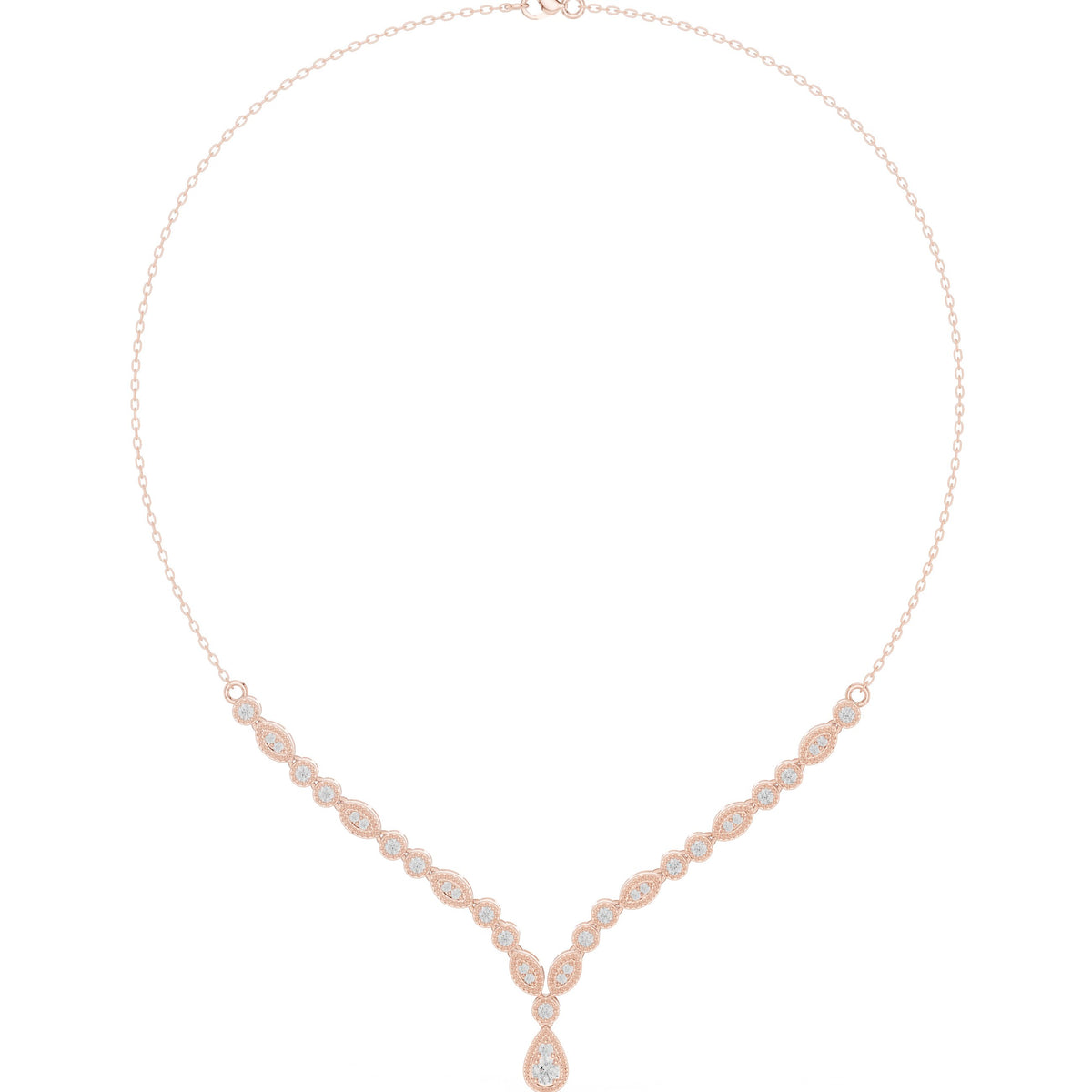 Milgrain Bezel Diamond V-Necklace with Pear Drop