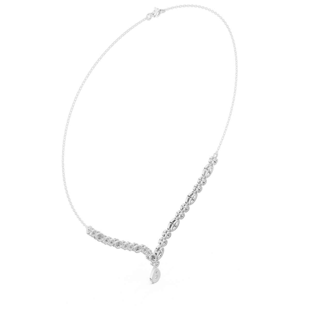 عقد على شكل V بإطار ميلغرين وألماسة كمثرى متدلّية in White Gold - VYKA Diamonds