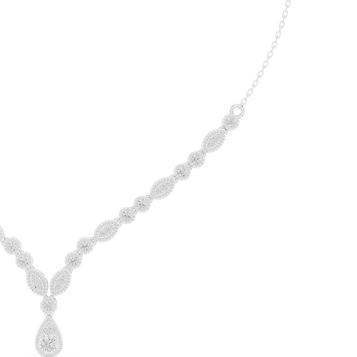 Milgrain Bezel Diamond V-Necklace with Pear Drop