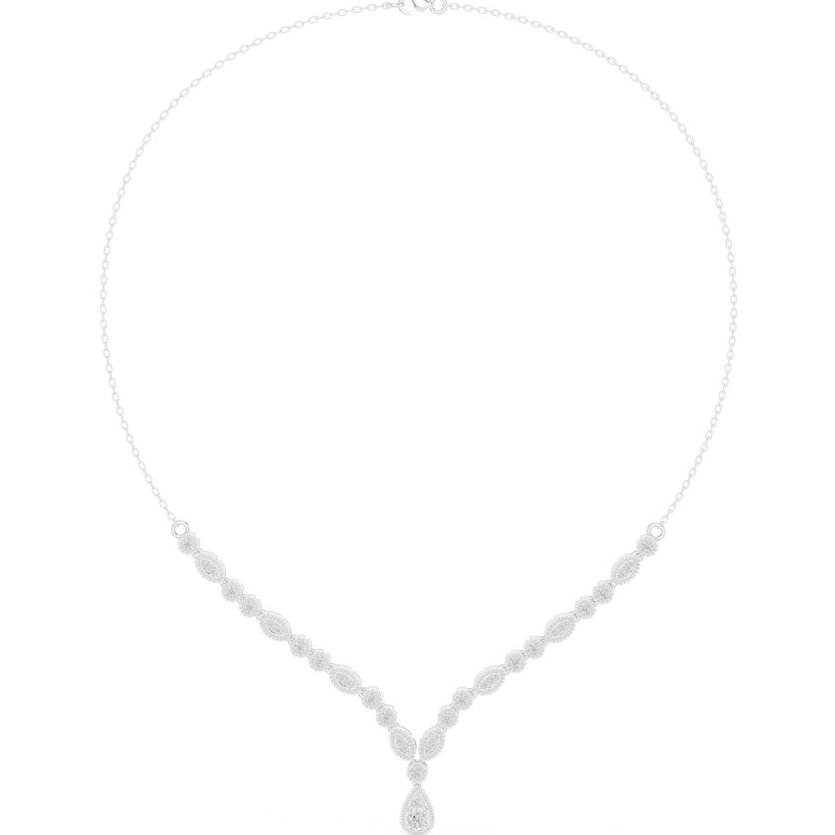 Milgrain Bezel Diamond V-Necklace with Pear Drop
