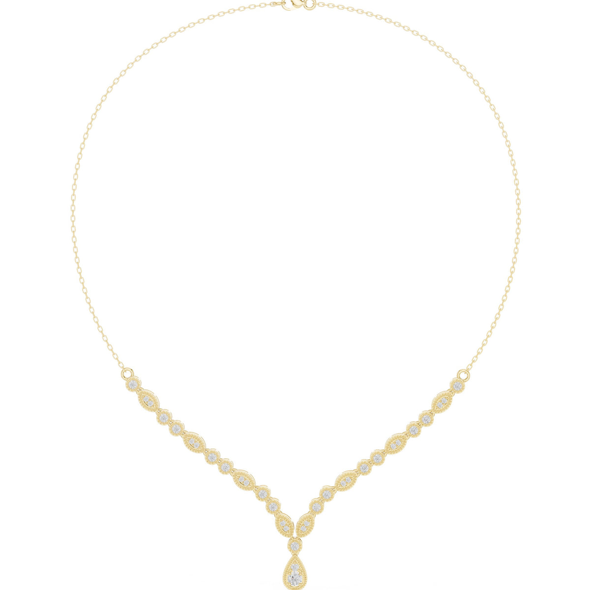 عقد على شكل V بإطار ميلغرين وألماسة كمثرى متدلّية in Yellow Gold - VYKA Diamonds