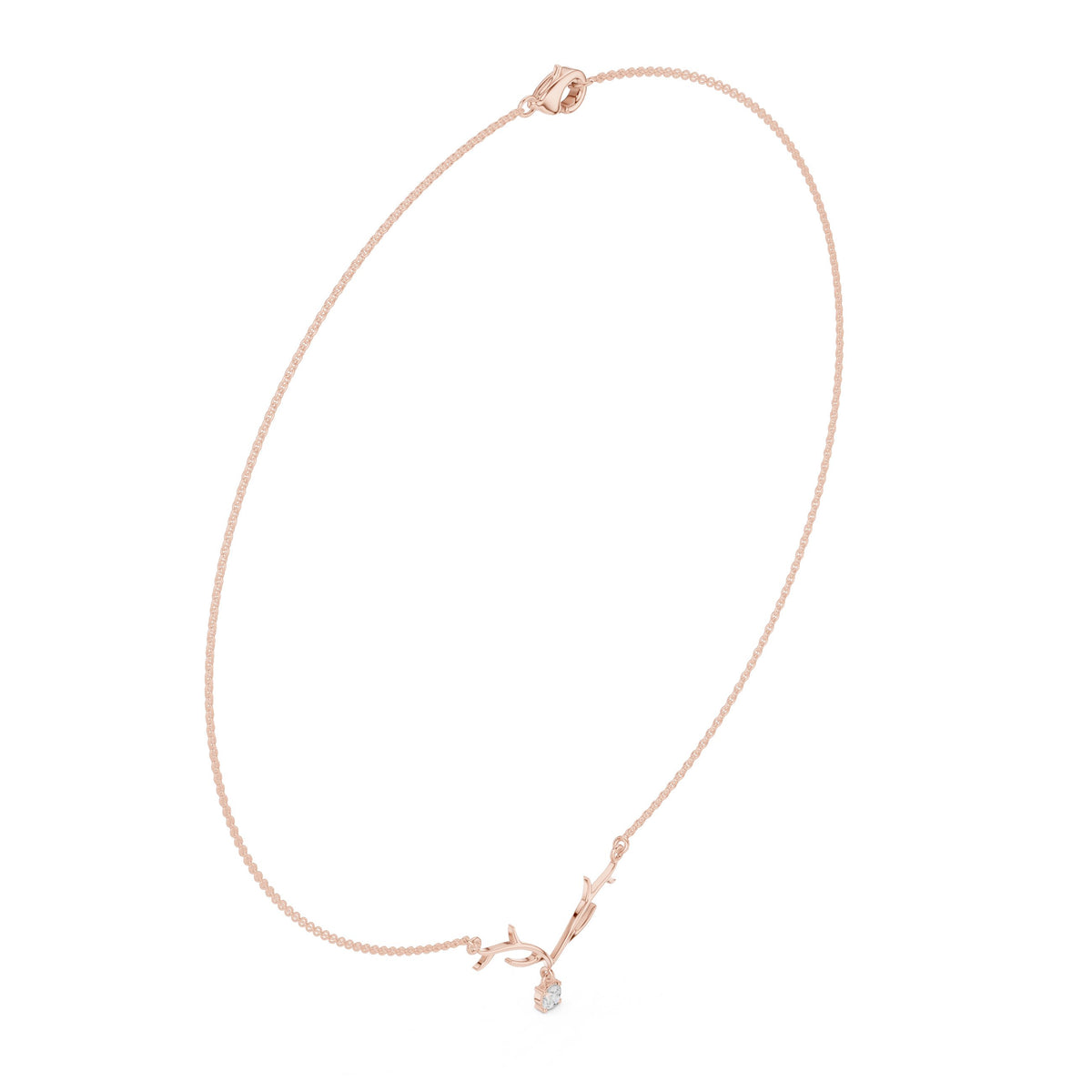 Antler Branch Round Diamond Drop Necklace