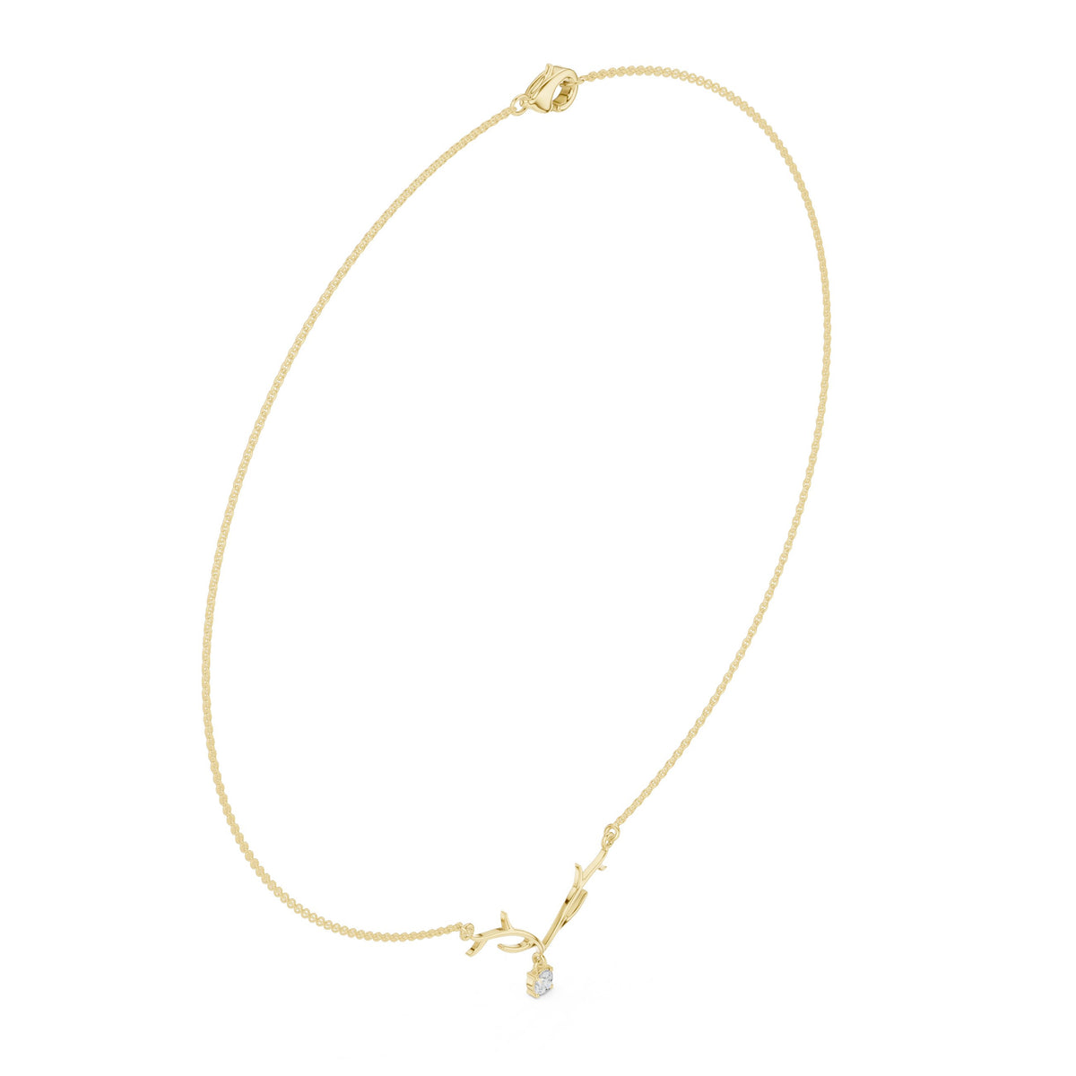 عقد متدلٍّ بألماس مستدير على شكل غصن in Yellow Gold - VYKA Diamonds