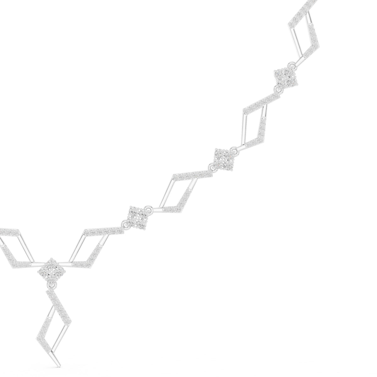 Zigzag Geometric Diamond Link Necklace