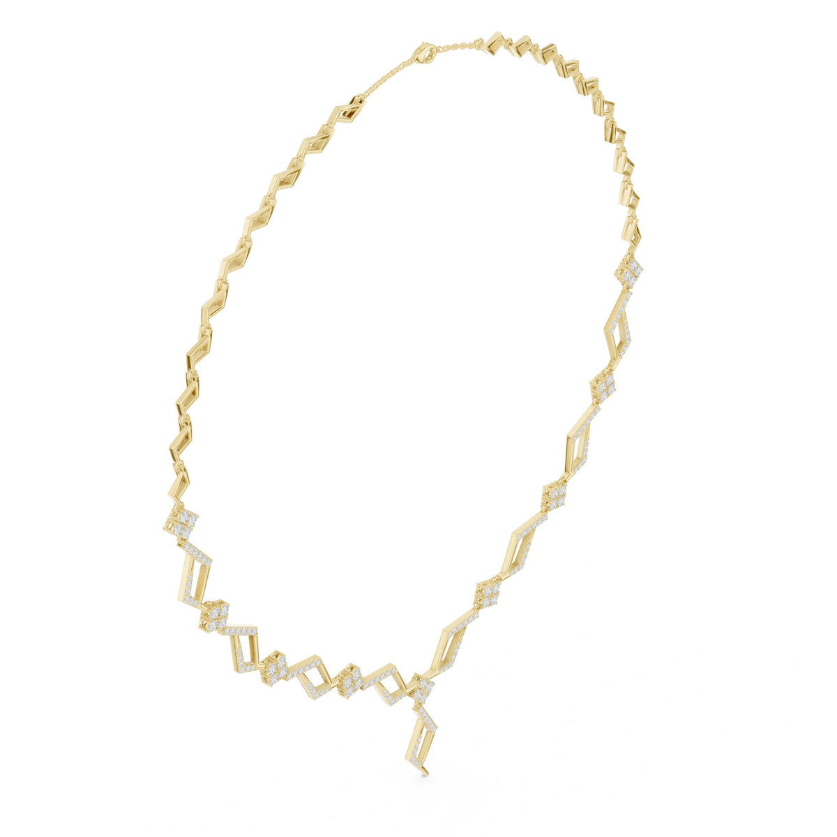 Zigzag Geometric Diamond Link Necklace