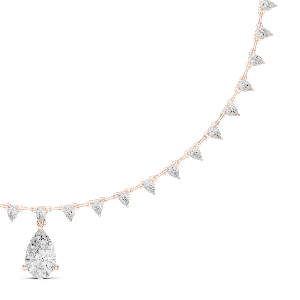 عقد بأهداب من ألماس الكمثرى وألماسة كمثرى متدلّية in Rose Gold - VYKA Diamonds