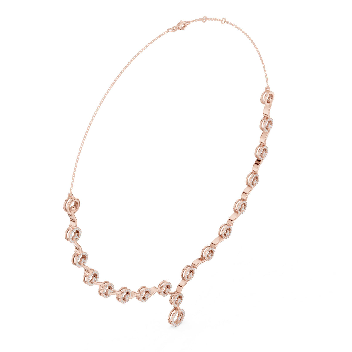 عقد متدلٍّ على شكل V بزخارف من ألماس الباڤيه in Rose Gold - VYKA Diamonds