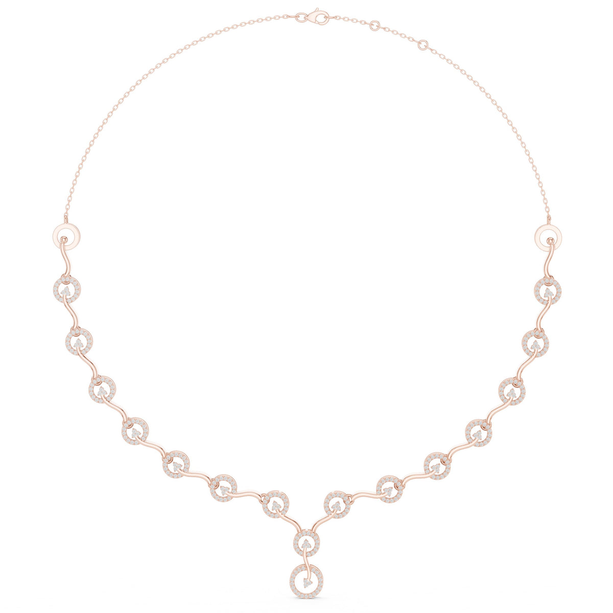 عقد متدلٍّ على شكل V بزخارف من ألماس الباڤيه in Rose Gold - VYKA Diamonds