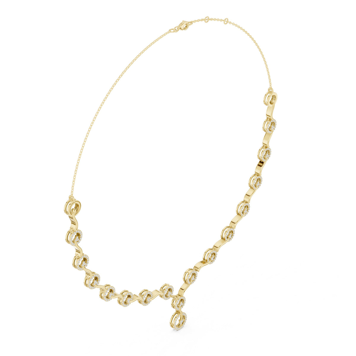 Scrollwork Pave V-Drop Diamond Necklace