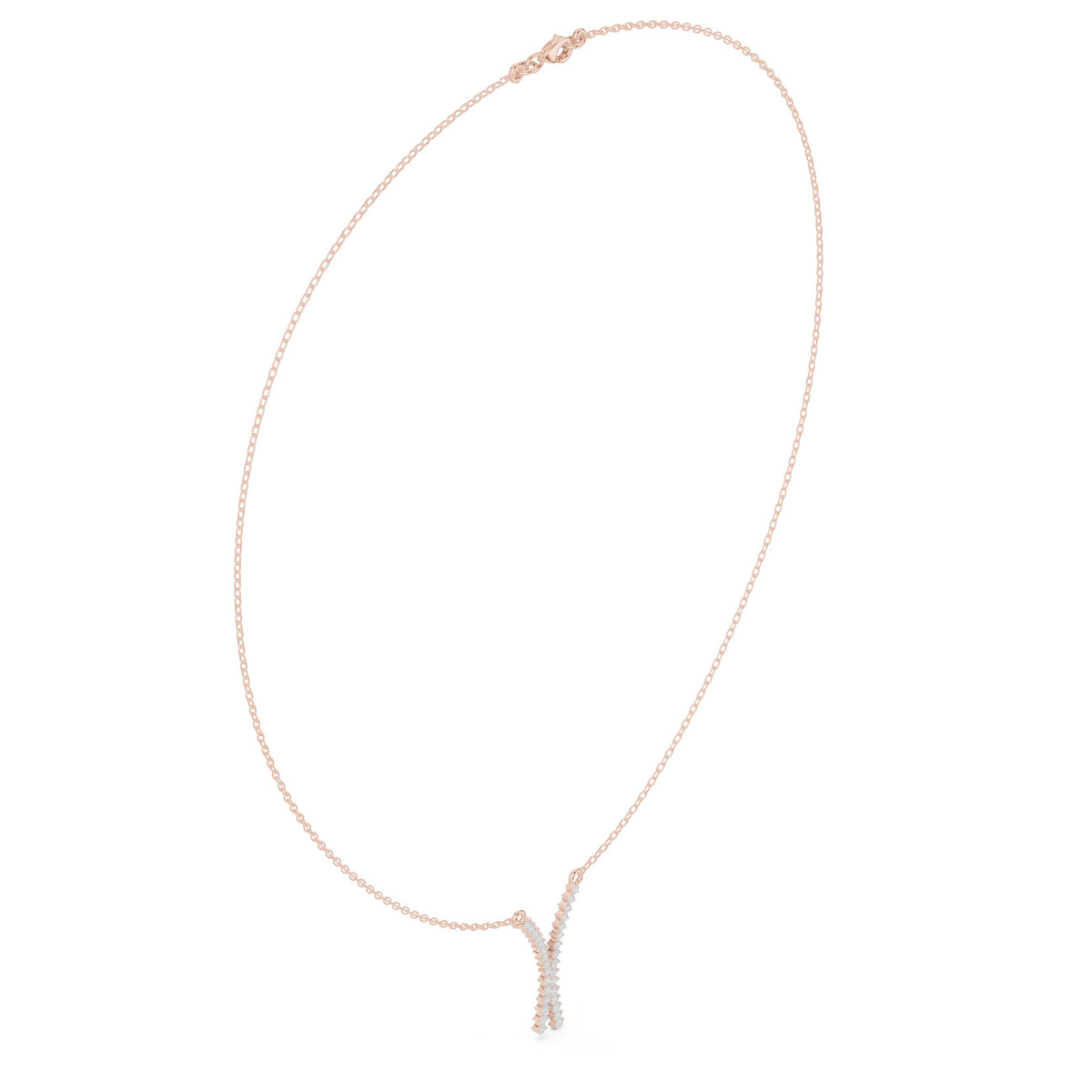 عقد على شكل Y بألماس باڤيه متقاطع in Rose Gold - VYKA Diamonds