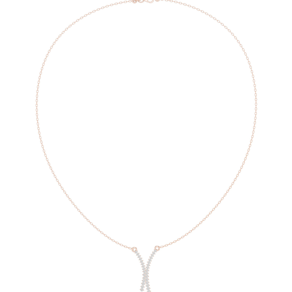 عقد على شكل Y بألماس باڤيه متقاطع in Rose Gold - VYKA Diamonds