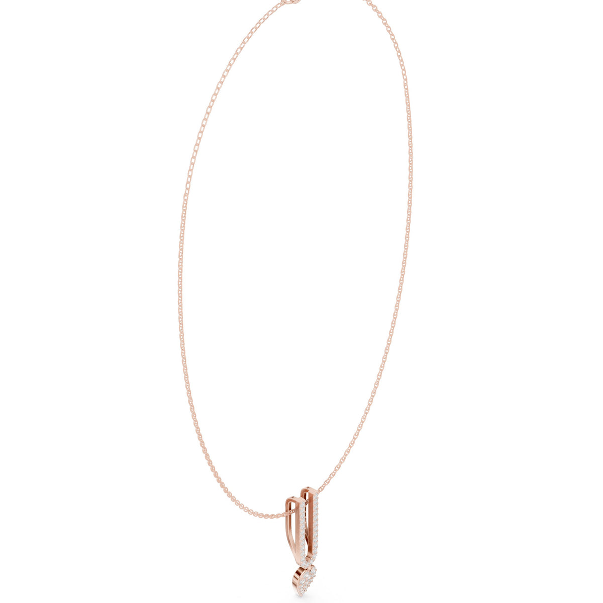 عقد متدلٍّ بحلقة مشقوقة من ألماس الباڤيه in Rose Gold - VYKA Diamonds