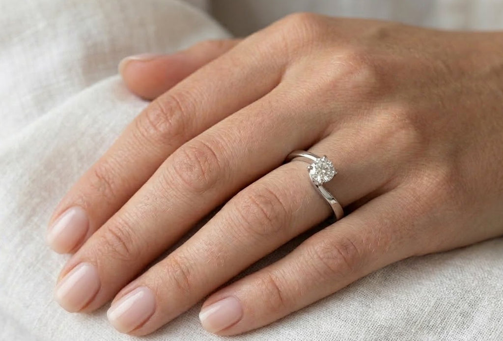 Round Diamond Angular Bypass Solitaire Engagement Ring