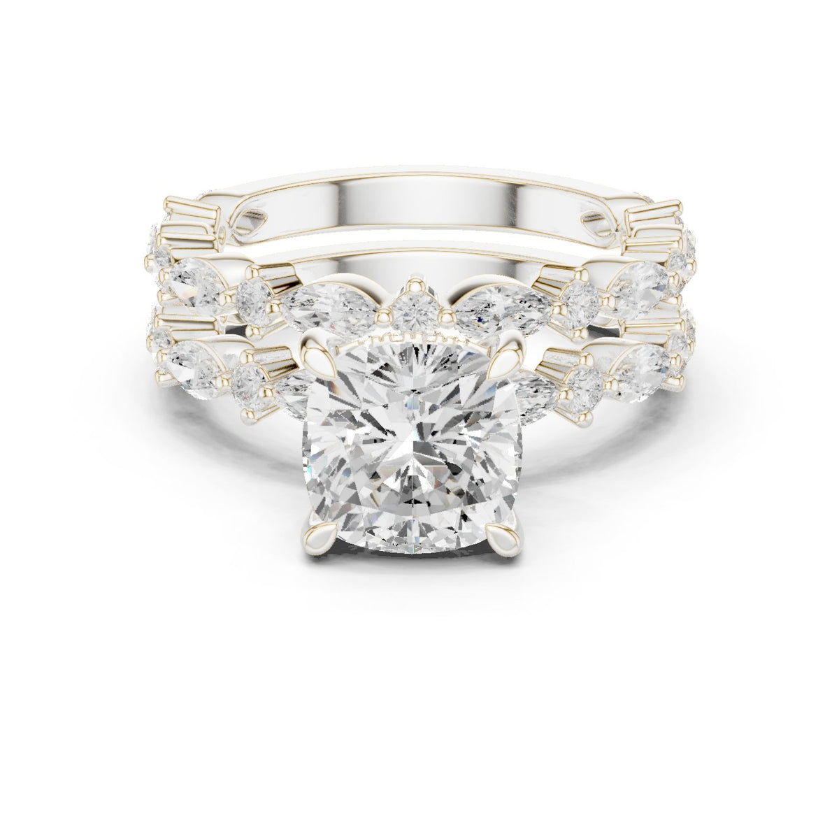 Cushion Cut Engagement Ring with Marquise Vine Cluster Band
