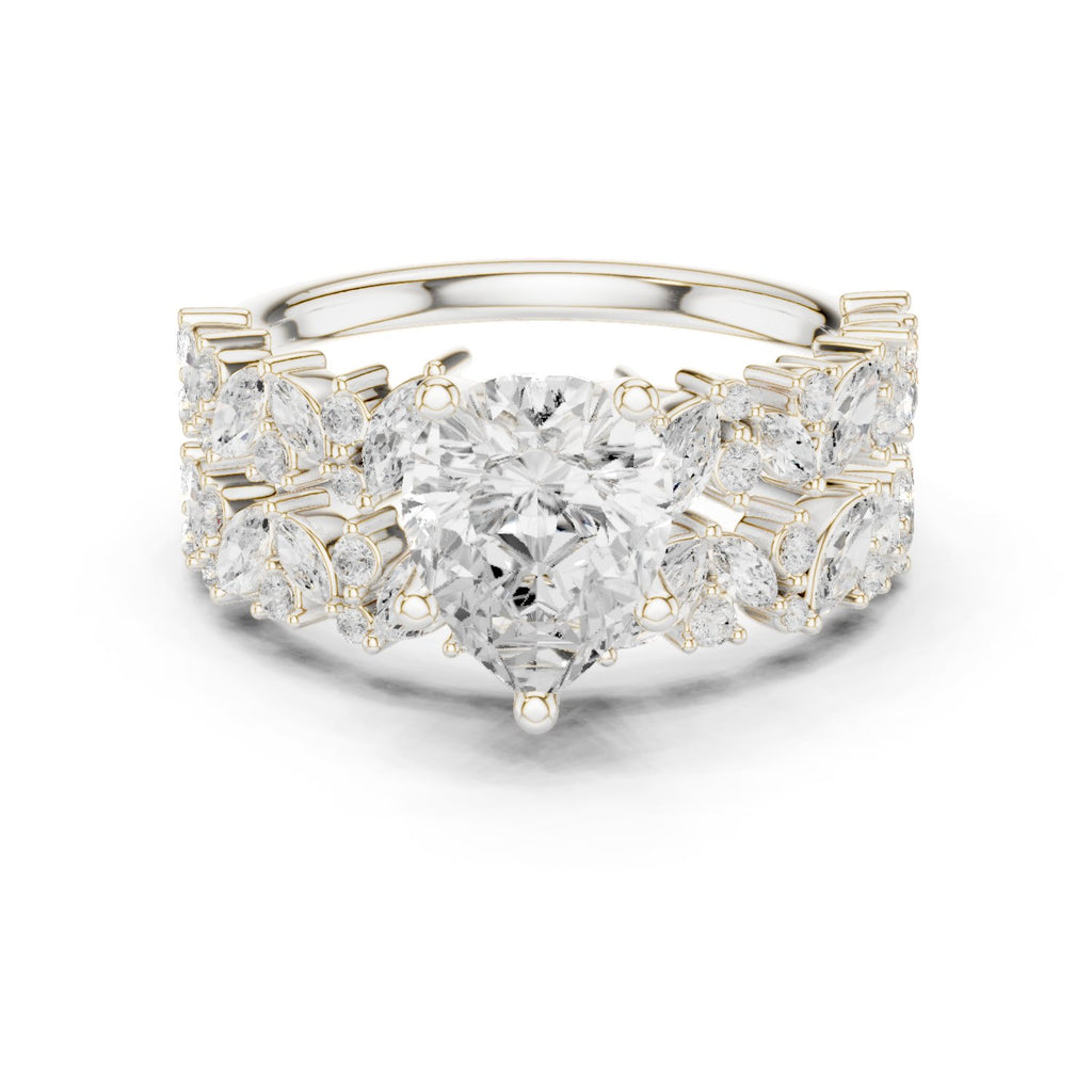 Pear Diamond Engagement Ring with Marquise Vine Cluster Band