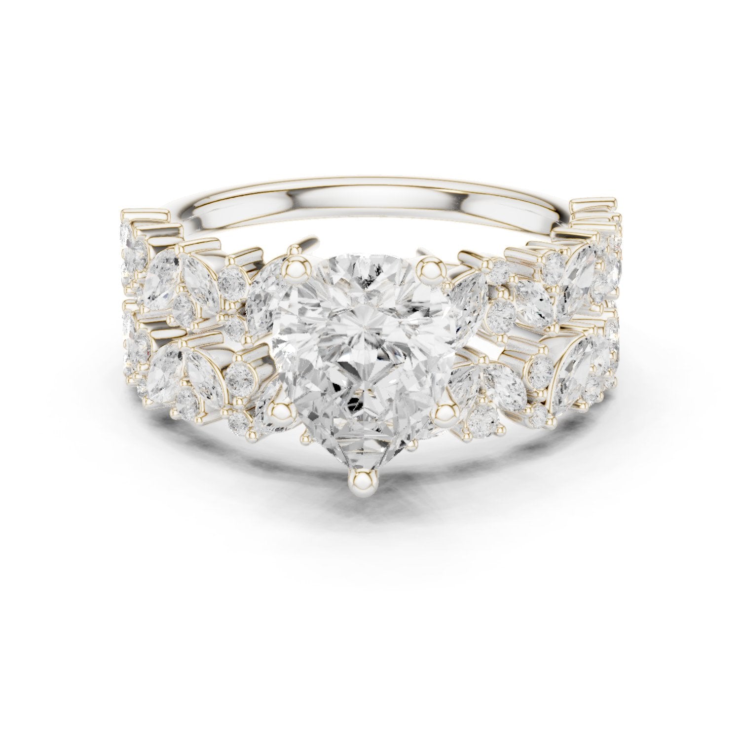 Pear Diamond Engagement Ring with Marquise Vine Cluster Band