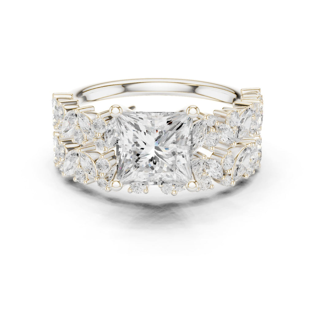 Princess Cut Engagement Ring with Marquise Vine Cluster Band
