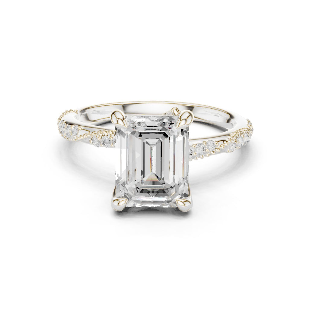 Emerald Cut Engagement Ring with Twisted Vine Pavé Band