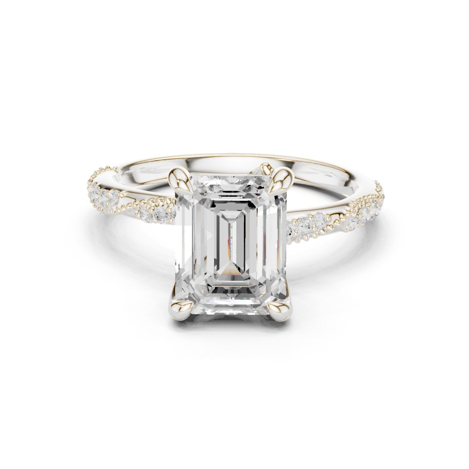 Emerald Cut Engagement Ring with Twisted Vine Pavé Band