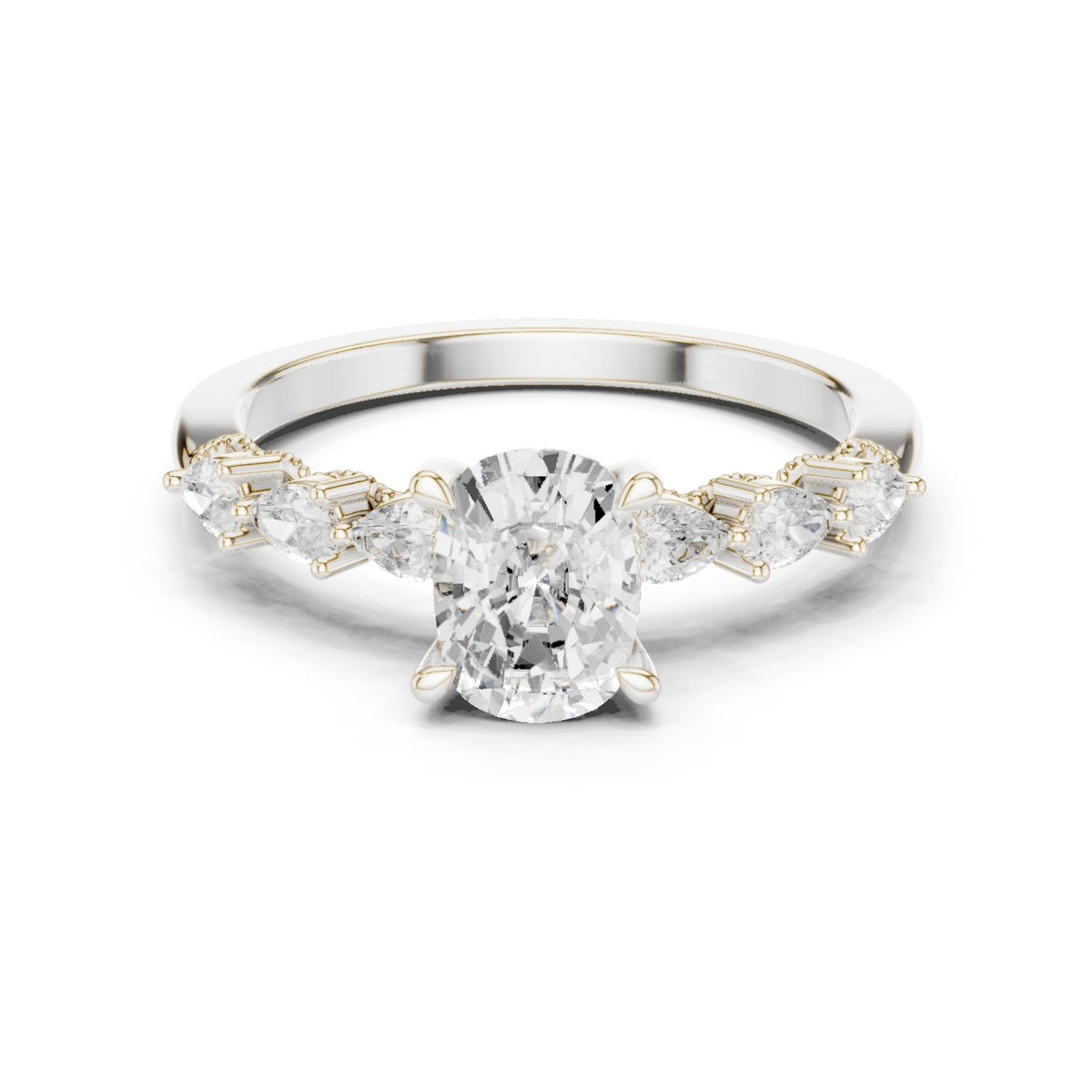 Oval Diamond Engagement Ring with Marquise and Round Side Accents