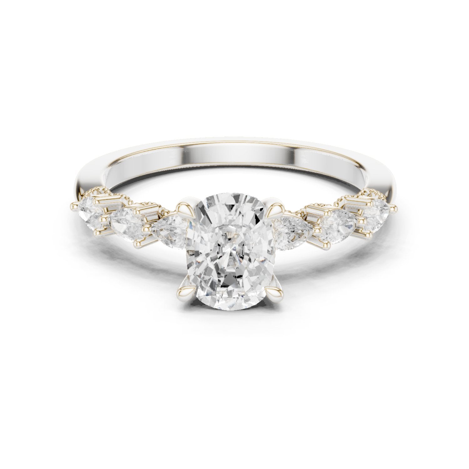 Oval Diamond Engagement Ring with Marquise and Round Side Accents