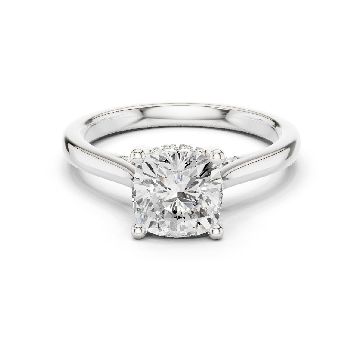 Cushion Cut Solitaire Engagement Ring with Cathedral Band