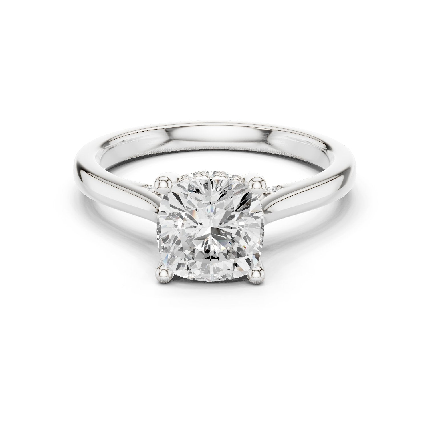 Cushion Cut Solitaire Engagement Ring with Cathedral Band