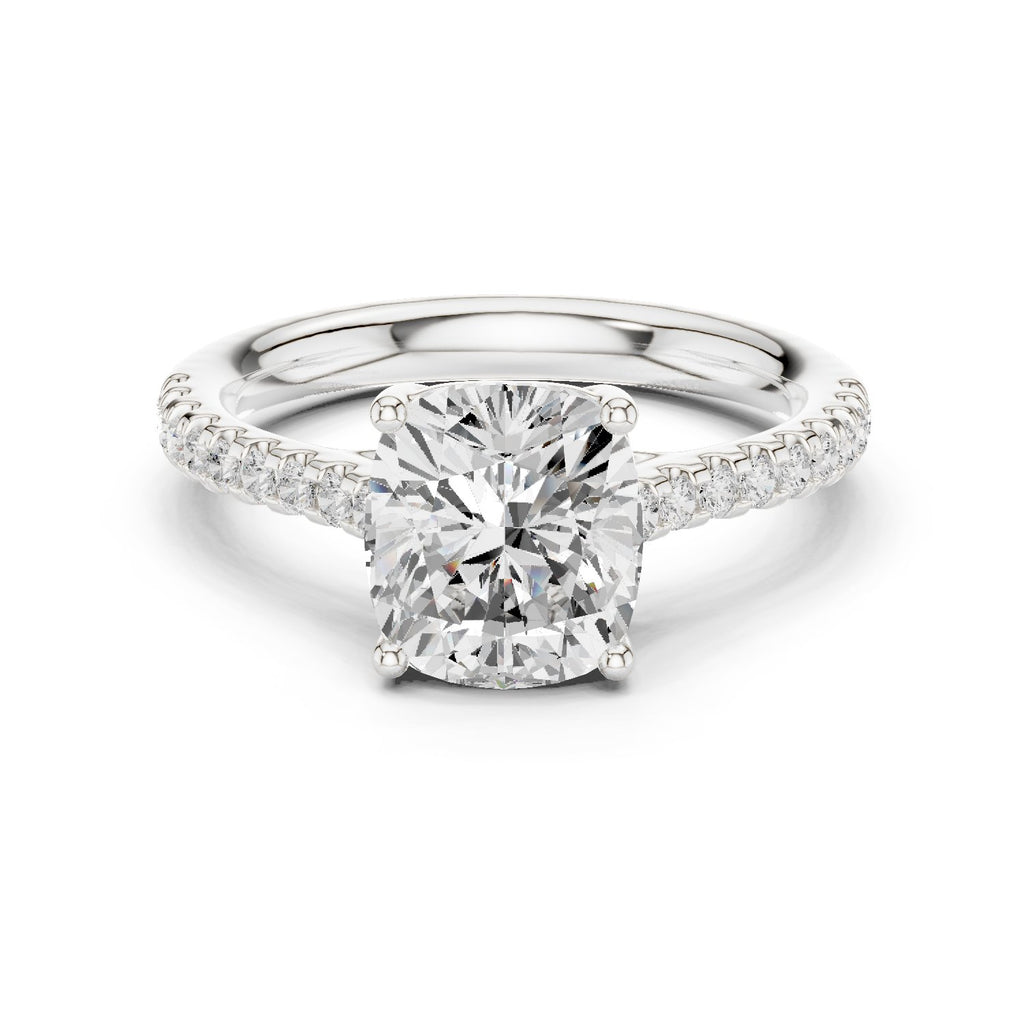 Cushion Cut Diamond Engagement Ring with Pavé Band