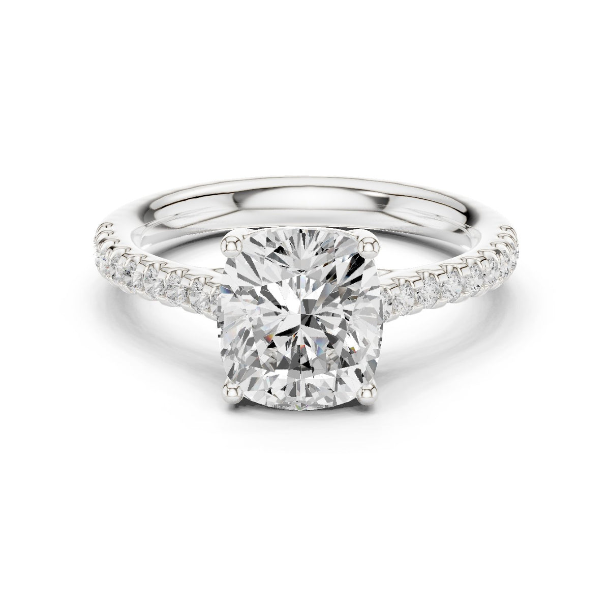 Cushion Cut Diamond Engagement Ring with Pavé Band