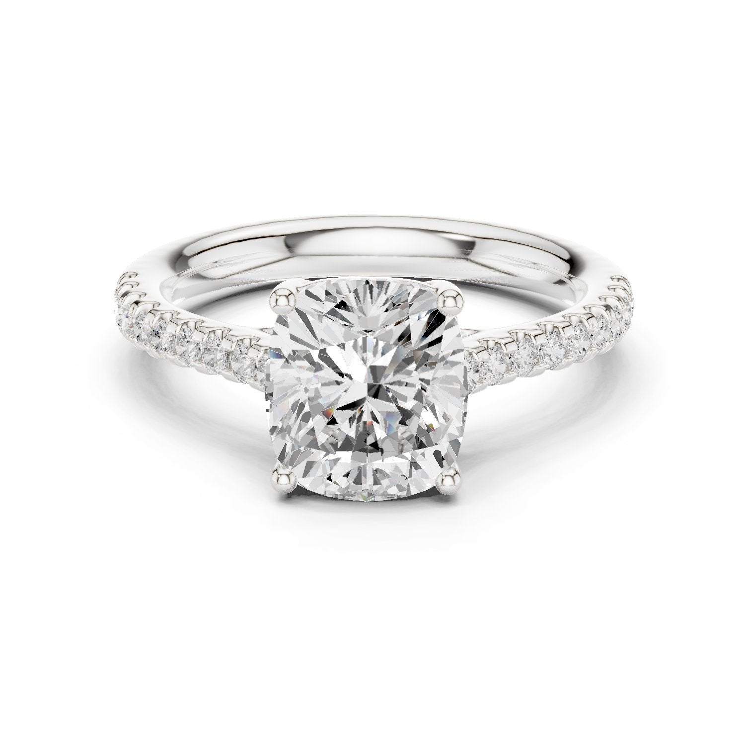 Cushion Cut Diamond Engagement Ring with Pavé Band