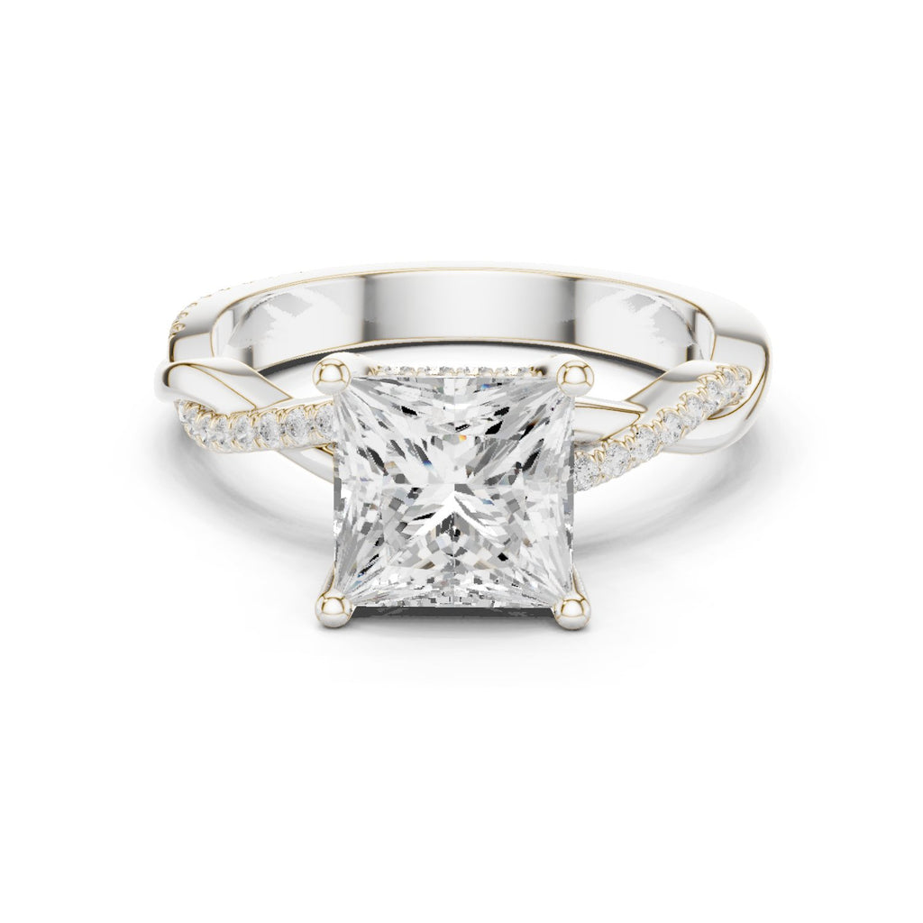 Princess Cut Engagement Ring with Twisted Infinity Pavé Band