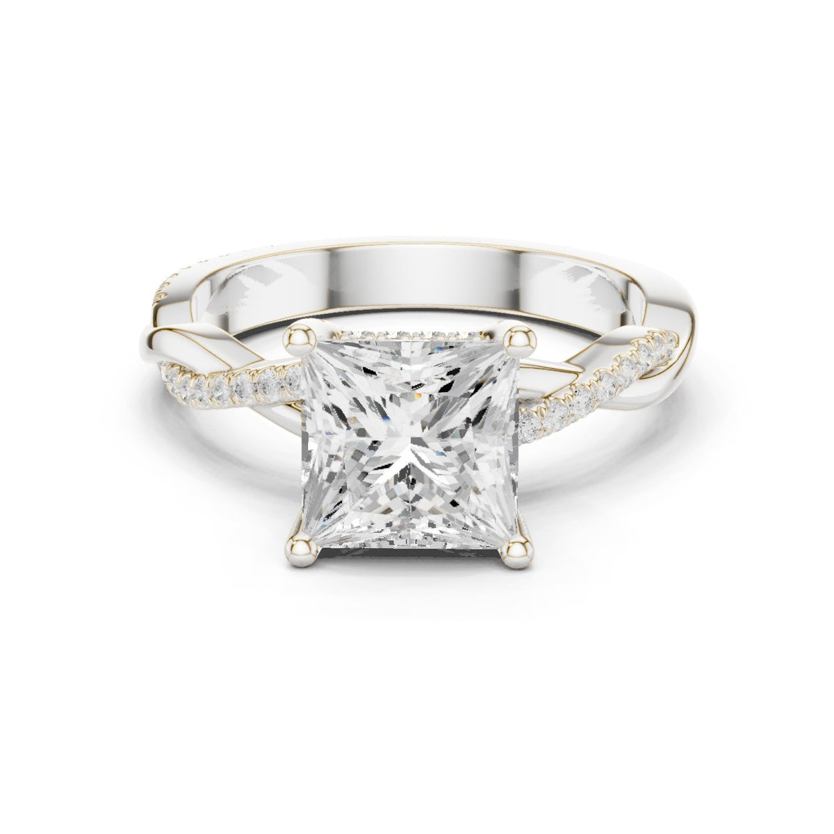 Princess Cut Engagement Ring with Twisted Infinity Pavé Band