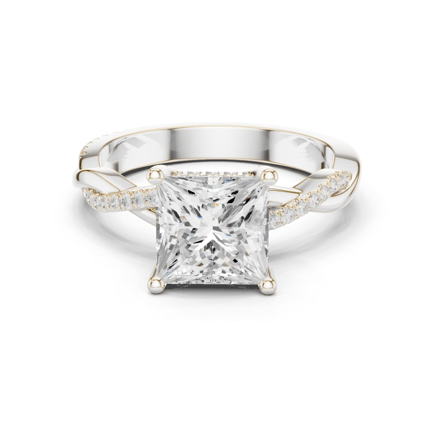 Princess Cut Engagement Ring with Twisted Infinity Pavé Band