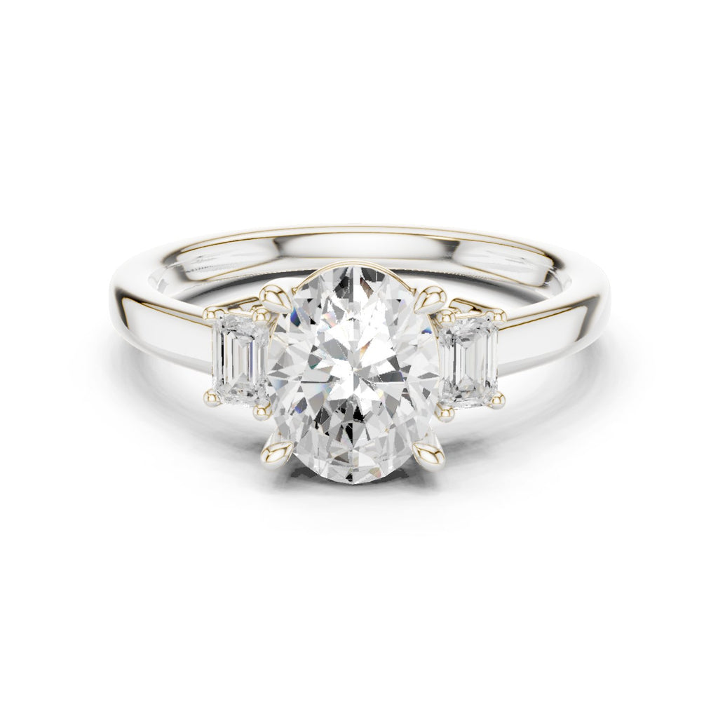 Oval Diamond Three Stone Engagement Ring with Baguette Sides