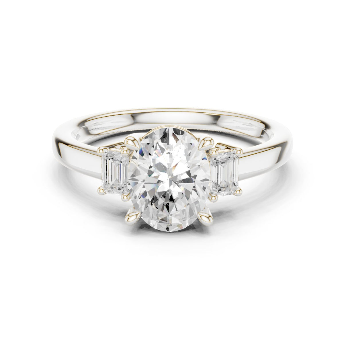 Oval Diamond Three Stone Engagement Ring with Baguette Sides