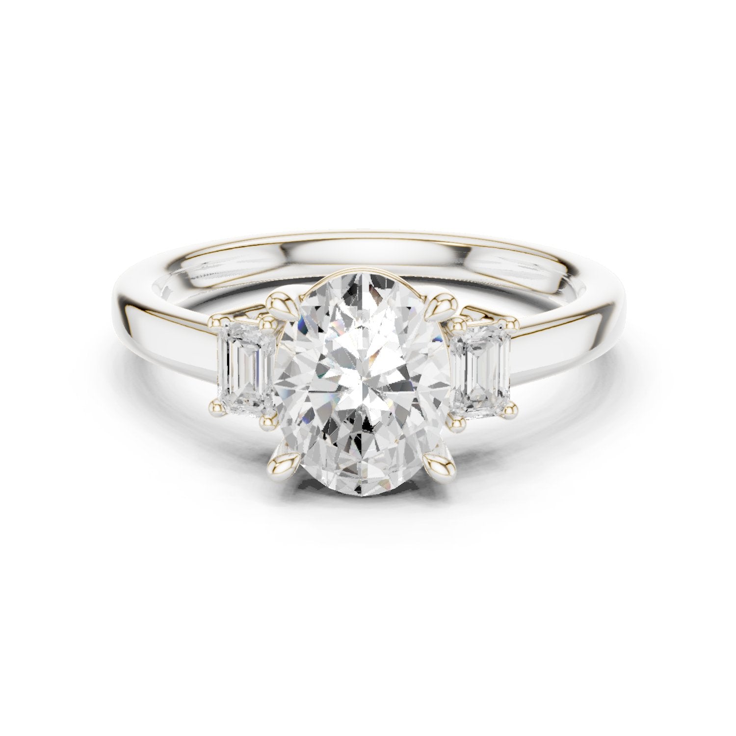 Oval Diamond Three Stone Engagement Ring with Baguette Sides