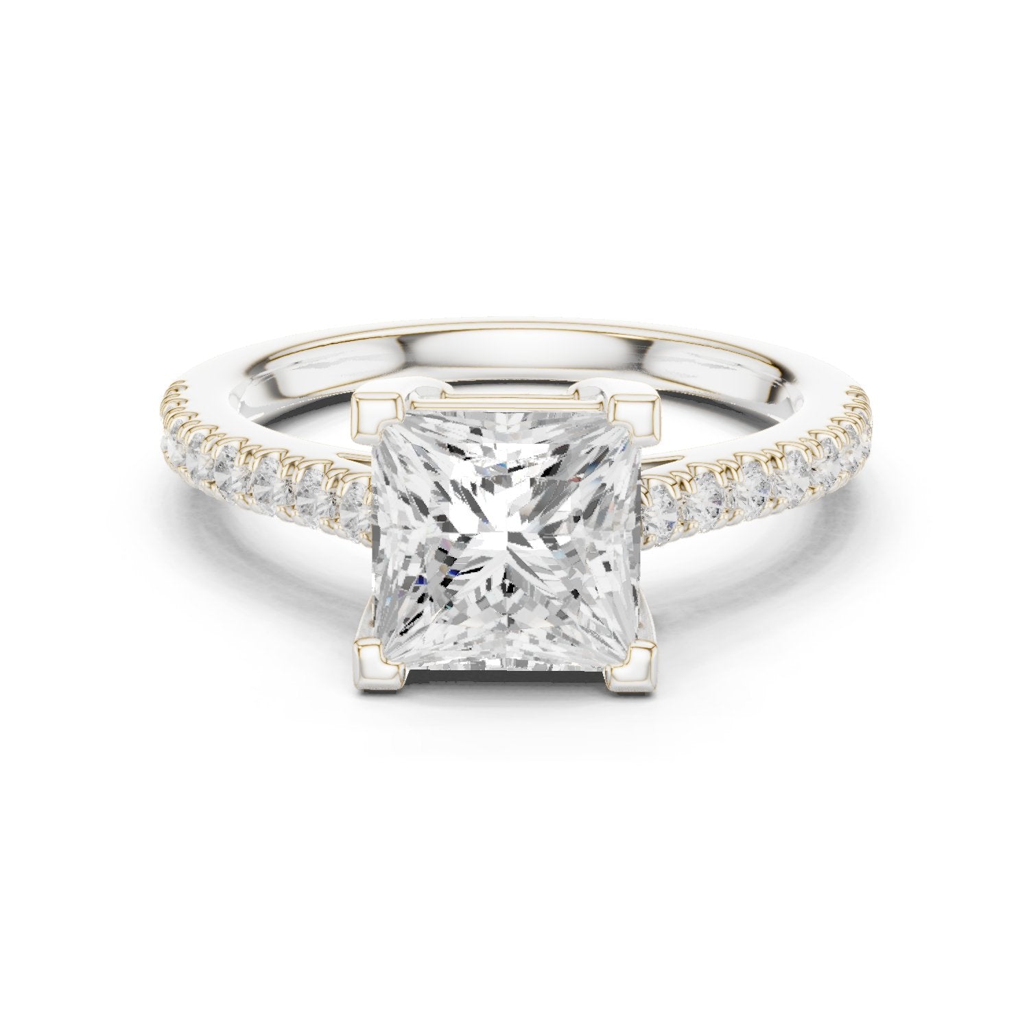 Princess Cut Engagement Ring with Pavé Band