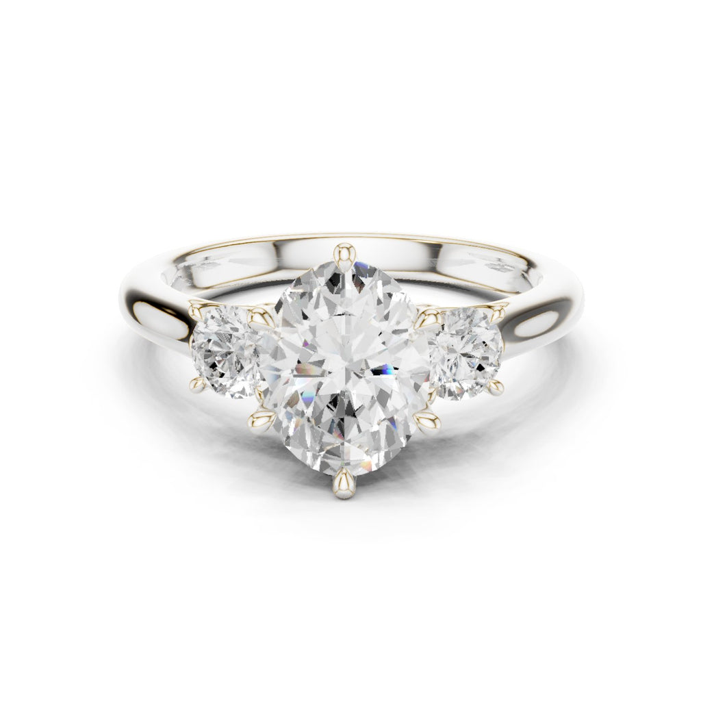 Oval Diamond Three Stone Engagement Ring with Round Sides