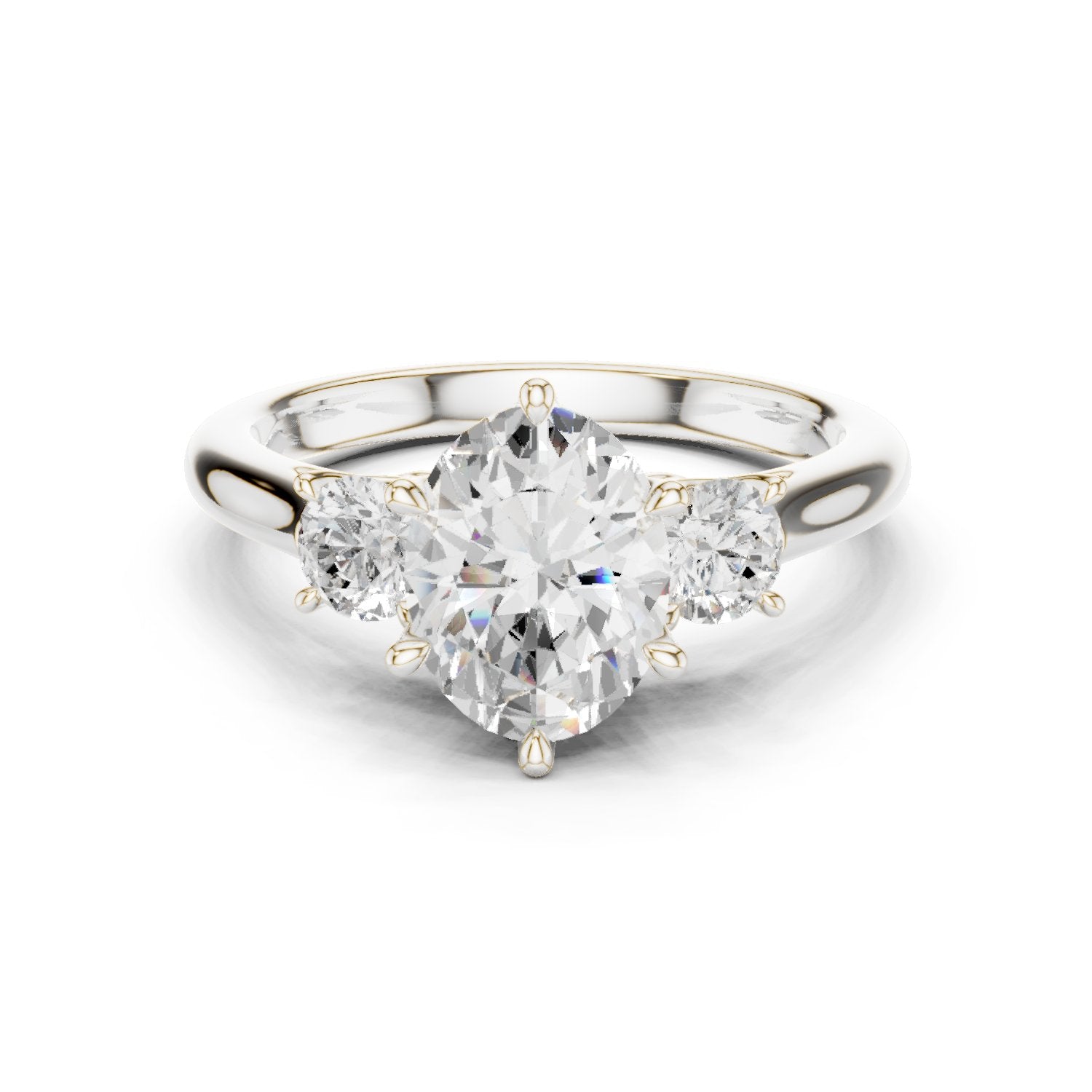 Oval Diamond Three Stone Engagement Ring with Round Sides