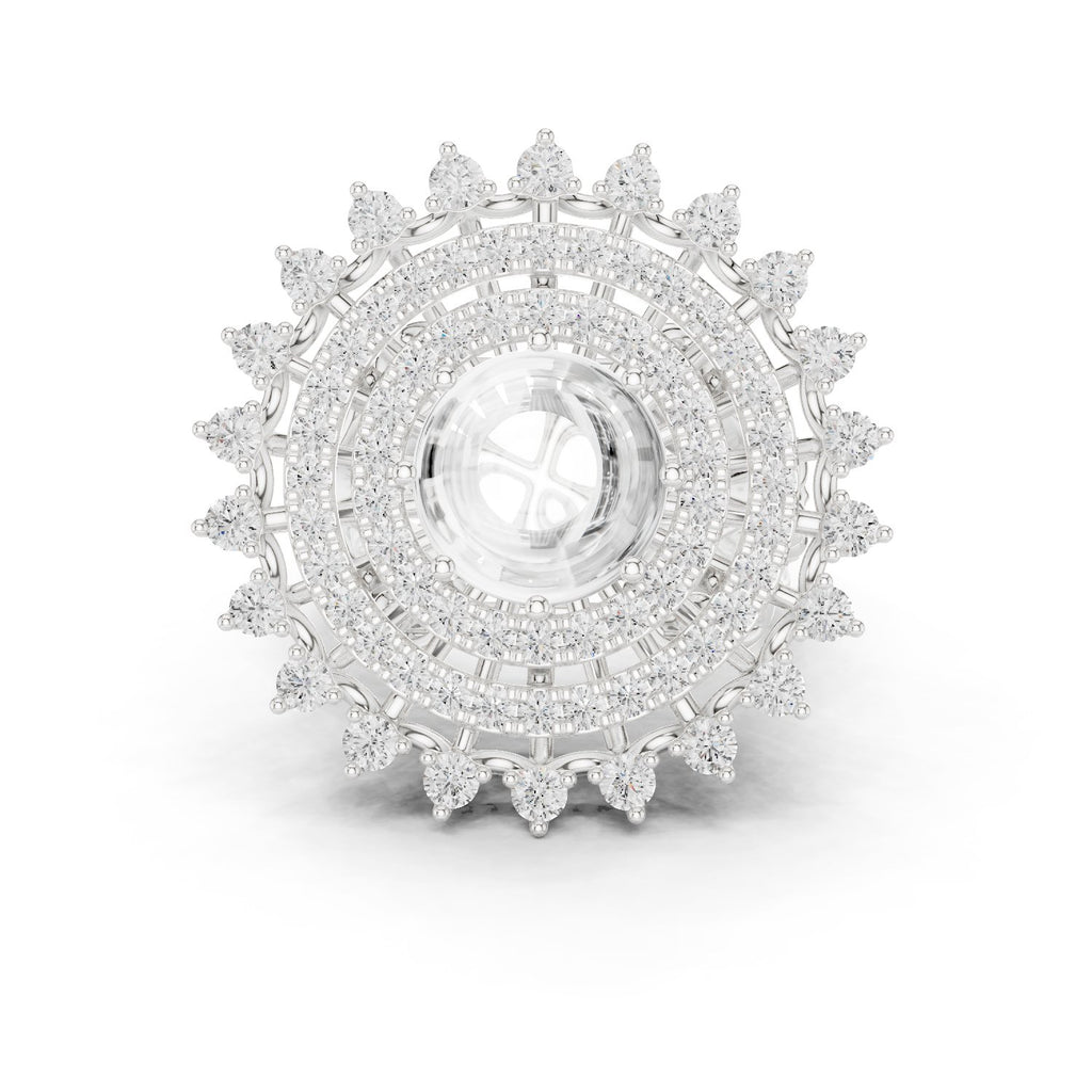 Diamond Sunburst Crown Cluster Cocktail Engagement Ring