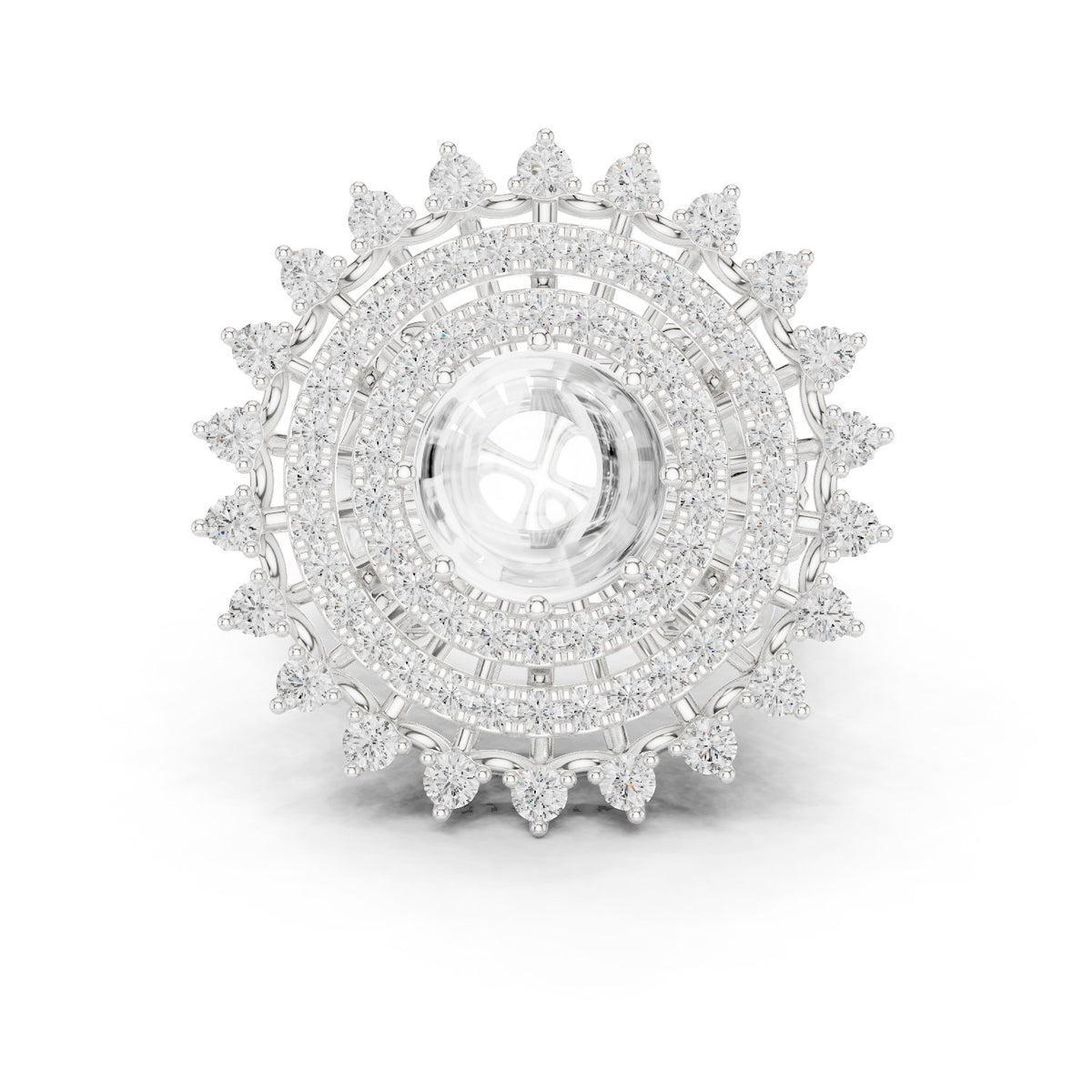 Diamond Sunburst Crown Cluster Cocktail Engagement Ring