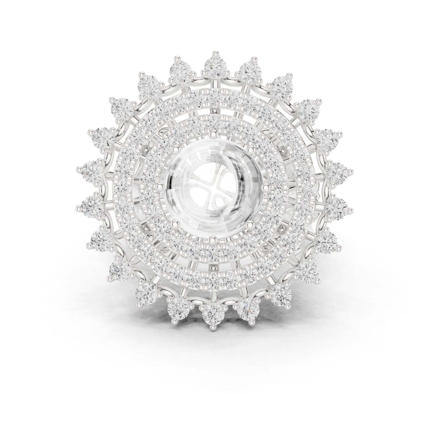 Diamond Sunburst Crown Cluster Cocktail Engagement Ring