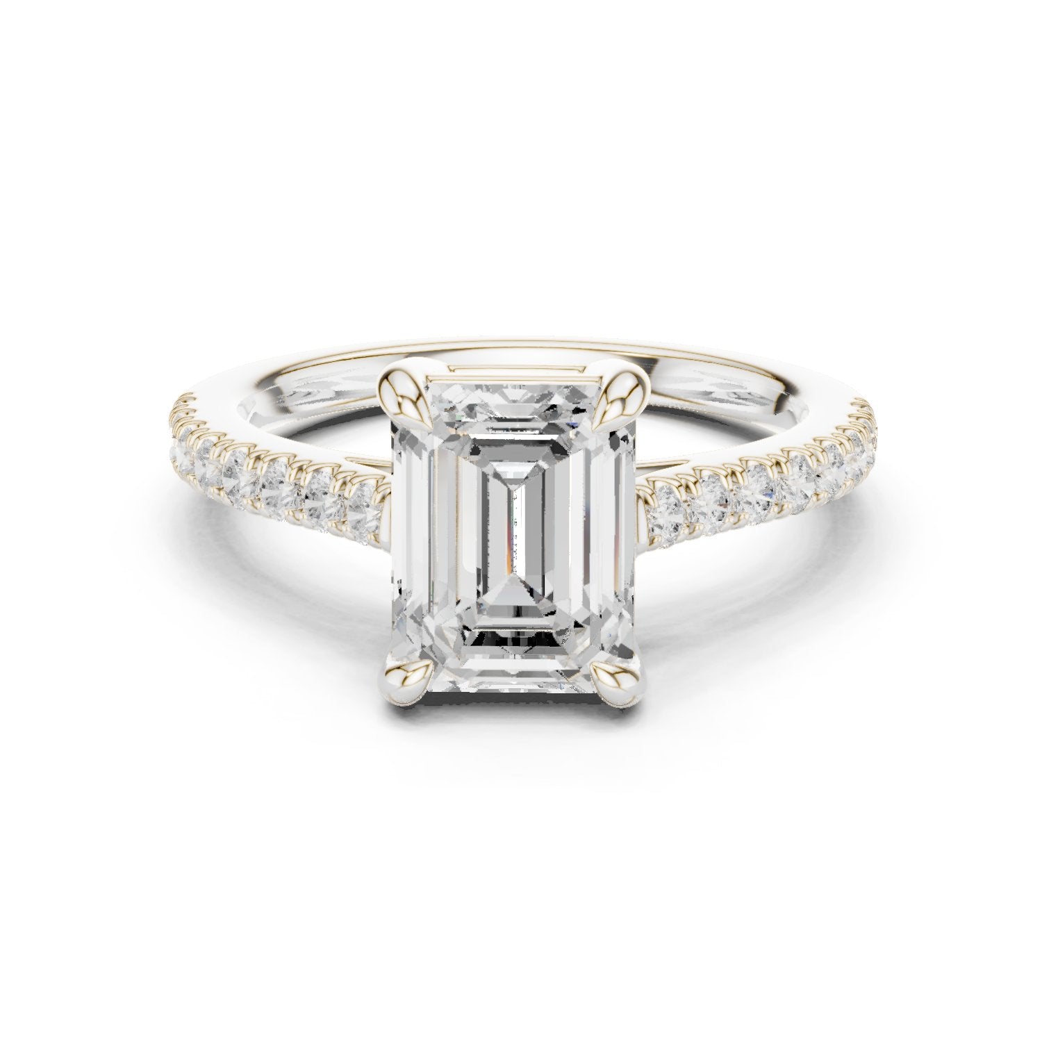 Emerald Cut Engagement Ring with Pavé Chevron Band