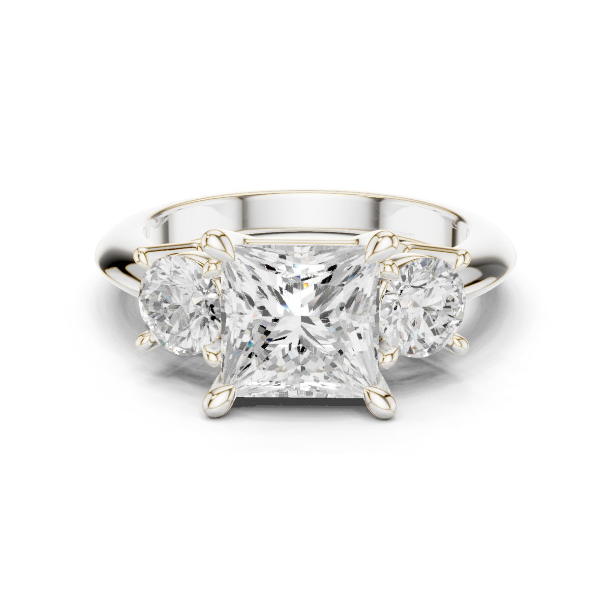 Princess Cut Three Stone Engagement Ring with Round Sides