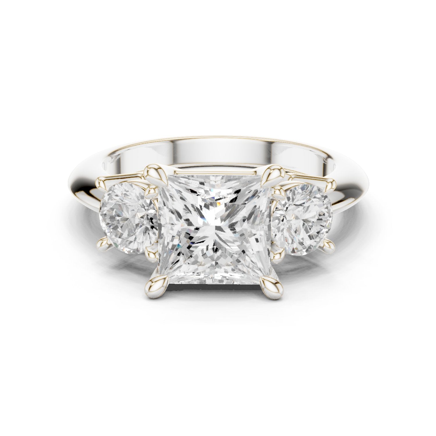 Princess Cut Three Stone Engagement Ring with Round Sides