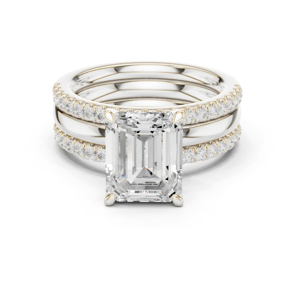 Emerald Cut Engagement Ring with Stacked Double Pavé Band
