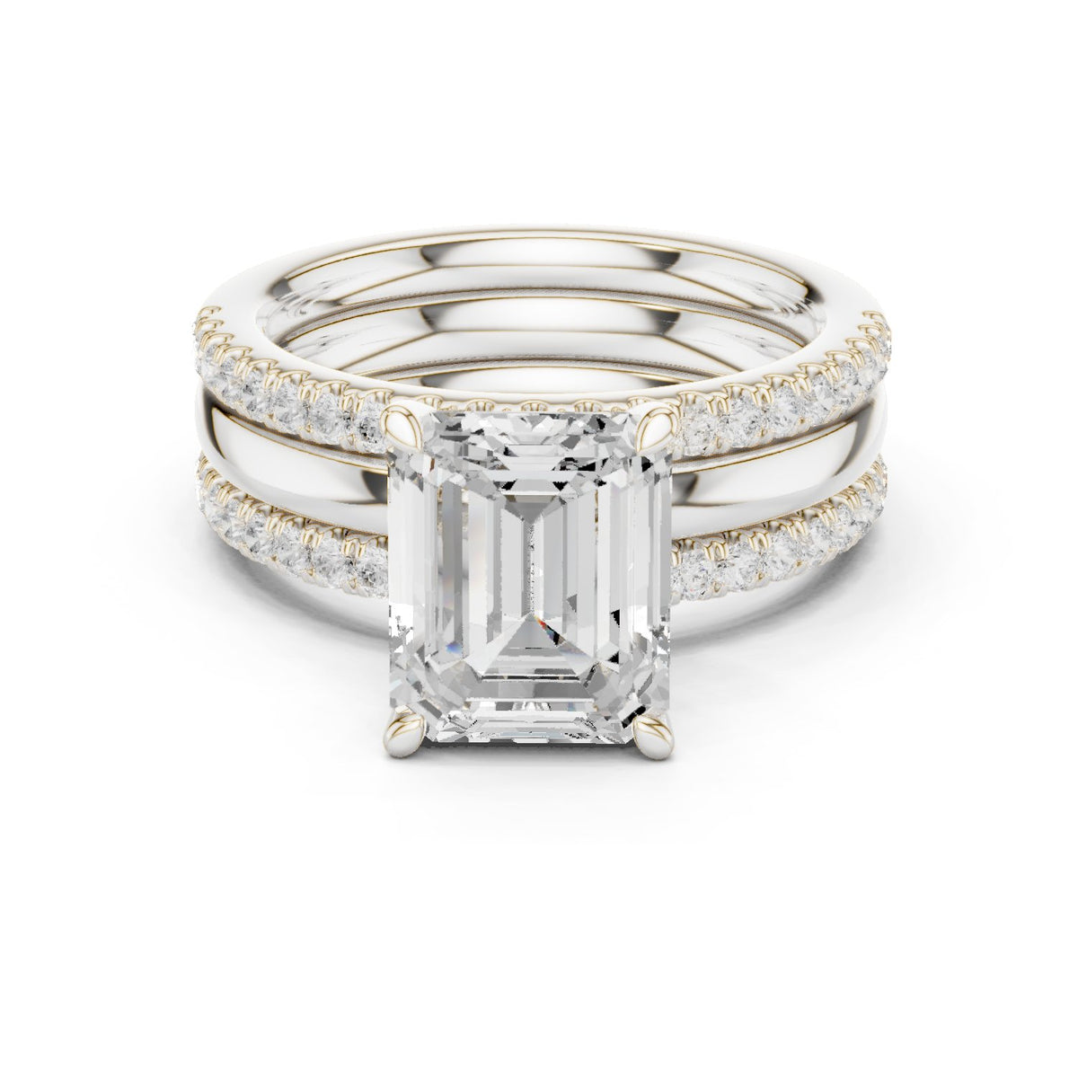 Emerald Cut Engagement Ring with Stacked Double Pavé Band